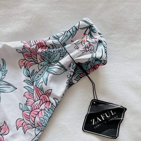 Zaful bikini bottoms white floral bathing suit medium us size 6 swimsuit women's - Picture 8 of 11